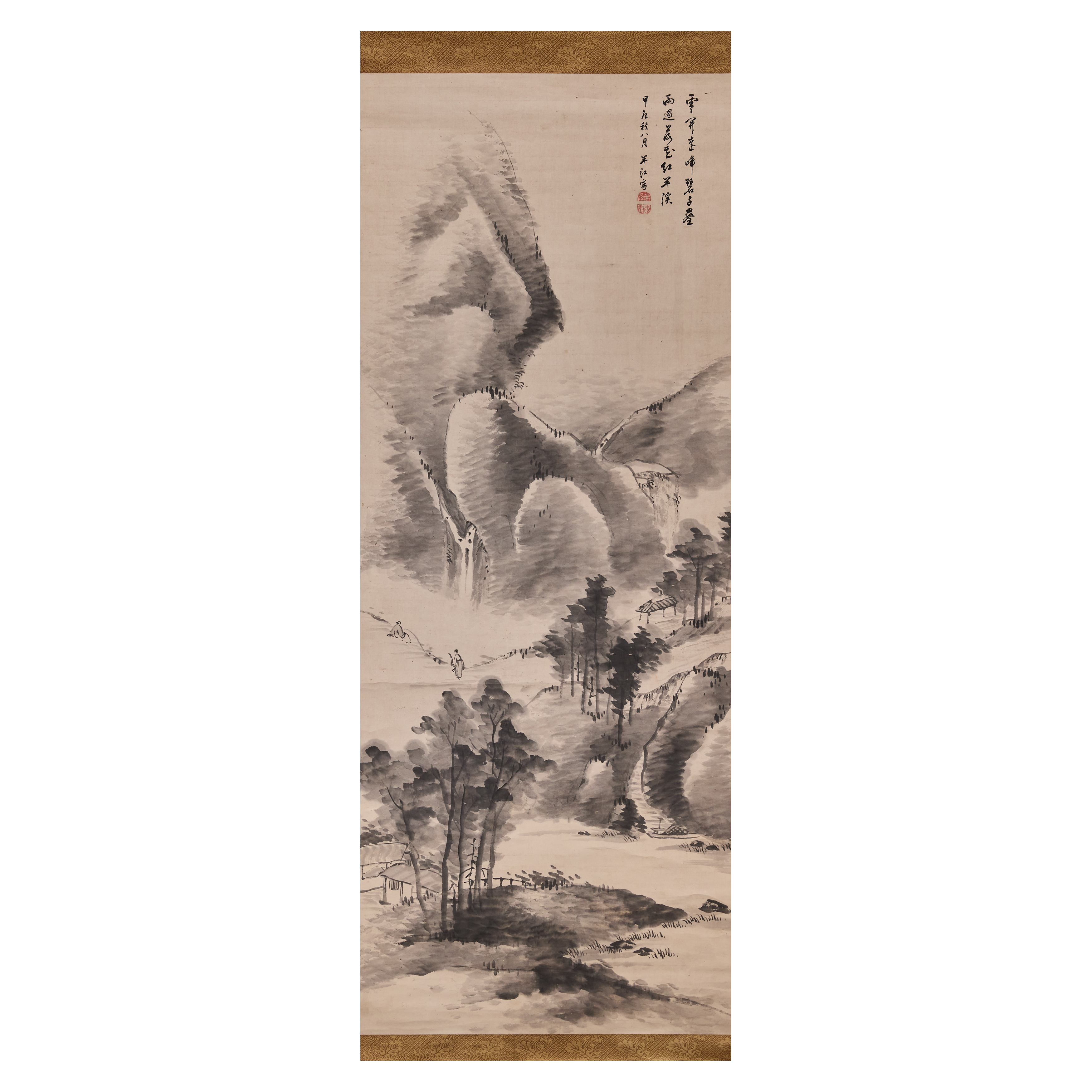 Okada Hankō (1782–1846) A Japanese mountainous landscape painting, ink on paper mounted as hangi...