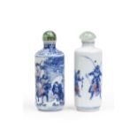 Two Chinese underglaze blue and underglaze red 'warriors' snuff bottles Qing dynasty, 19th centu...