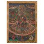 A Tibetan thangka of Padmasmbhava Early 20th century Painted in polychrome on canvas with Padma...
