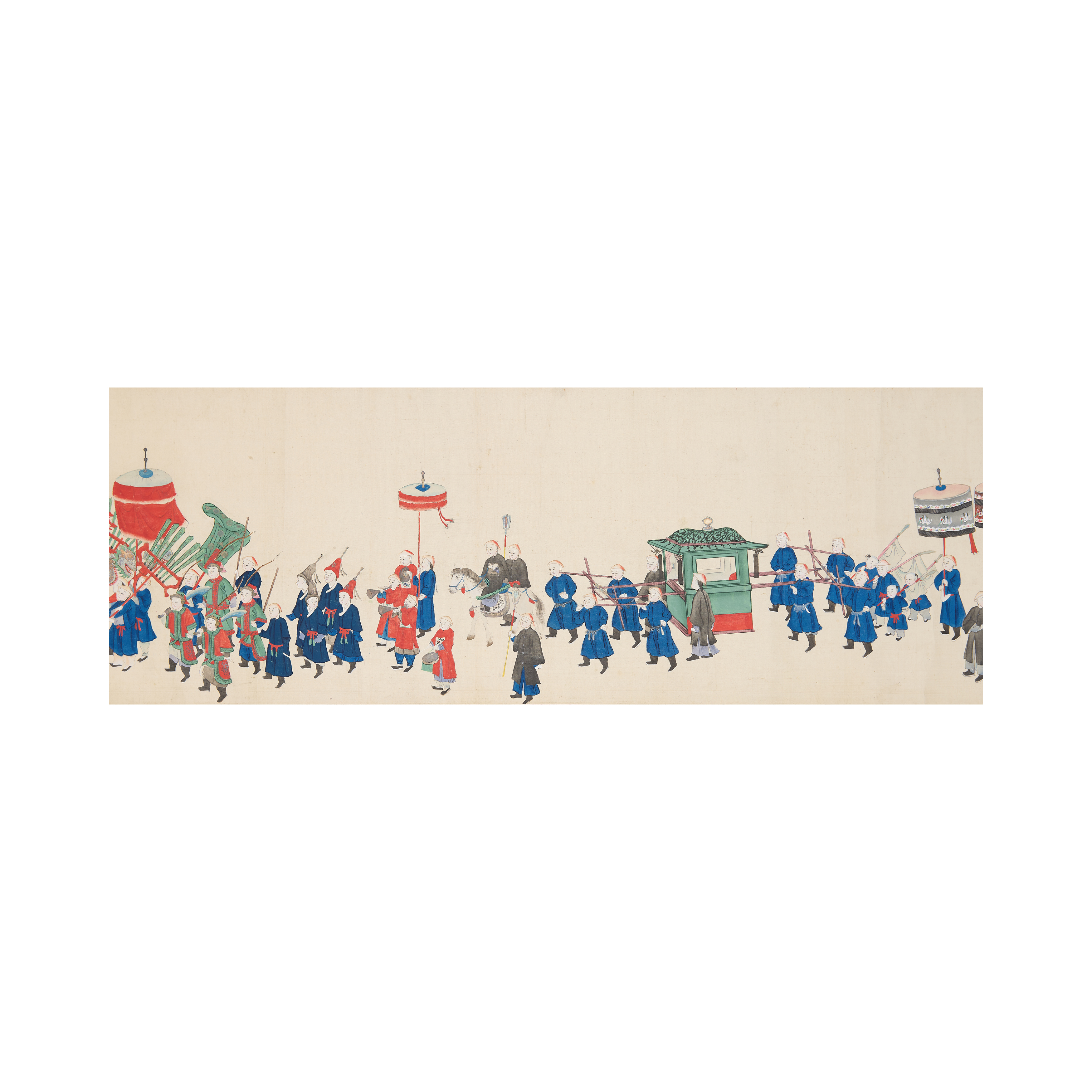 After Xue Ji (649 - 713) 'Procession' Ink and colour on silk, mounted as handscroll, 321cm x 25... - Image 4 of 8