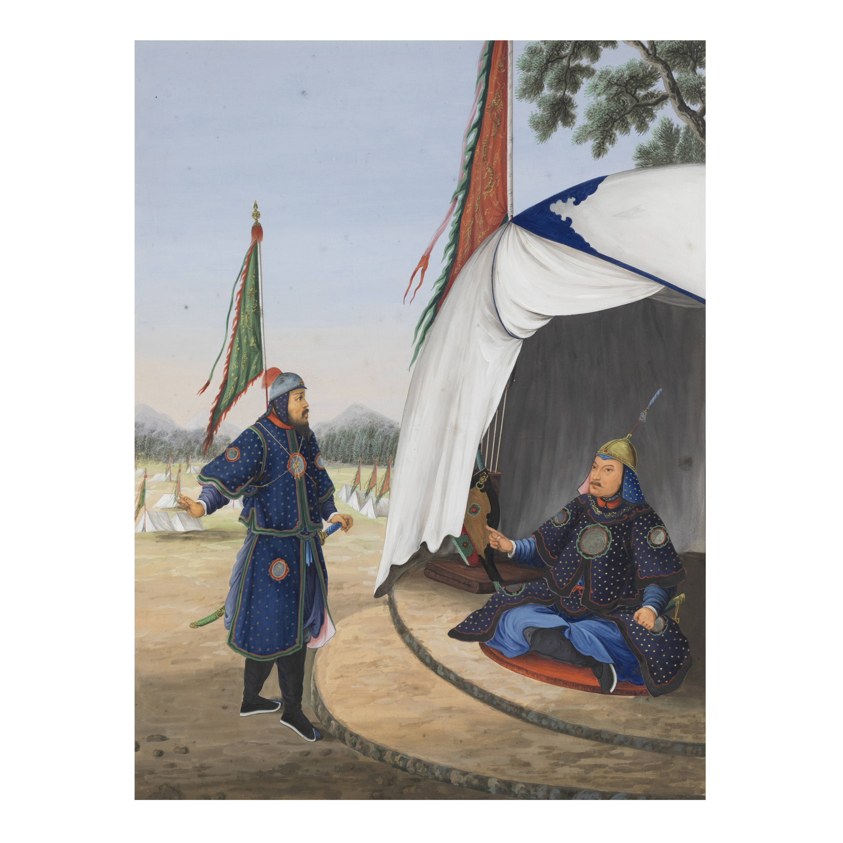 Chinese School, 19th century  'Court officials' and 'Soldiers at camp' Gouache on paper, two pa... - Image 3 of 3
