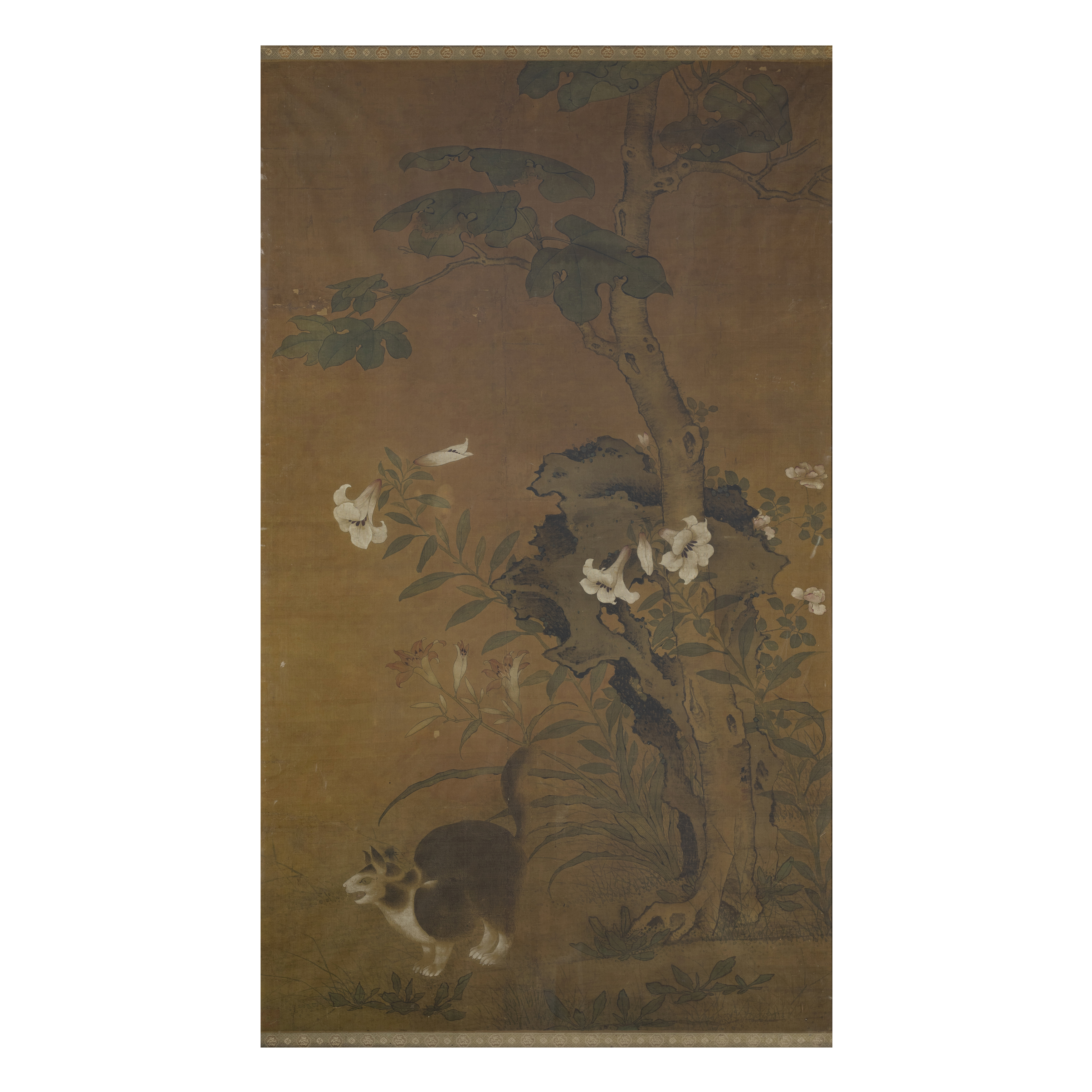 After Ma Lin (Sothern Song dynasty), 17th century 'Cat under lilies and tall tree' Ink and colo...