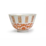 A Chinese iron-red enamelled 'Shou' bowl Qing dynasty, Guangxu mark and period Painted to the e...