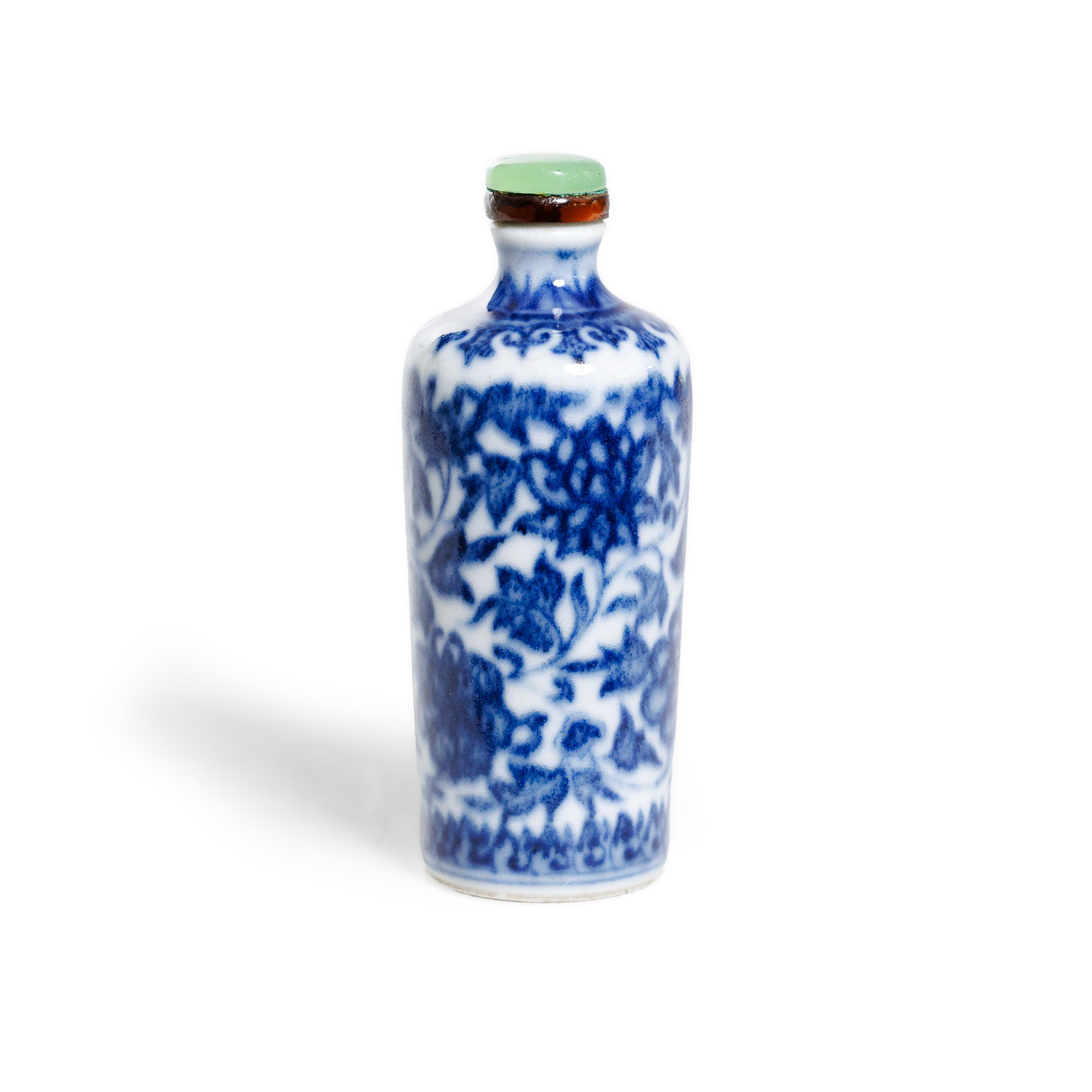 A Chinese blue and white 'Ming-style lotus' snuff bottle Qing dynasty, Qianlong mark and period ...