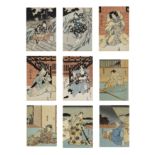 Utagawa Kuniyasu (1794 – 1832)、Gigadō Ashiyuki (active 1813 - 1833) Comprising a triptych, featu...