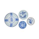 Three Chinese Bleu de Hue dishes for the Vietnamese market and one Japanese blue and white dish f...