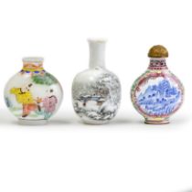 Three Chinese enamelled snuff bottles 20th century, apocryphal Qianlong marks Comprising: a pai...