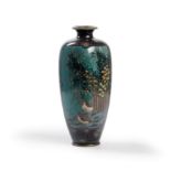 A Japanese cloisonné-enamel baluster vase Meiji period Finely enamelled to one side with a pane...