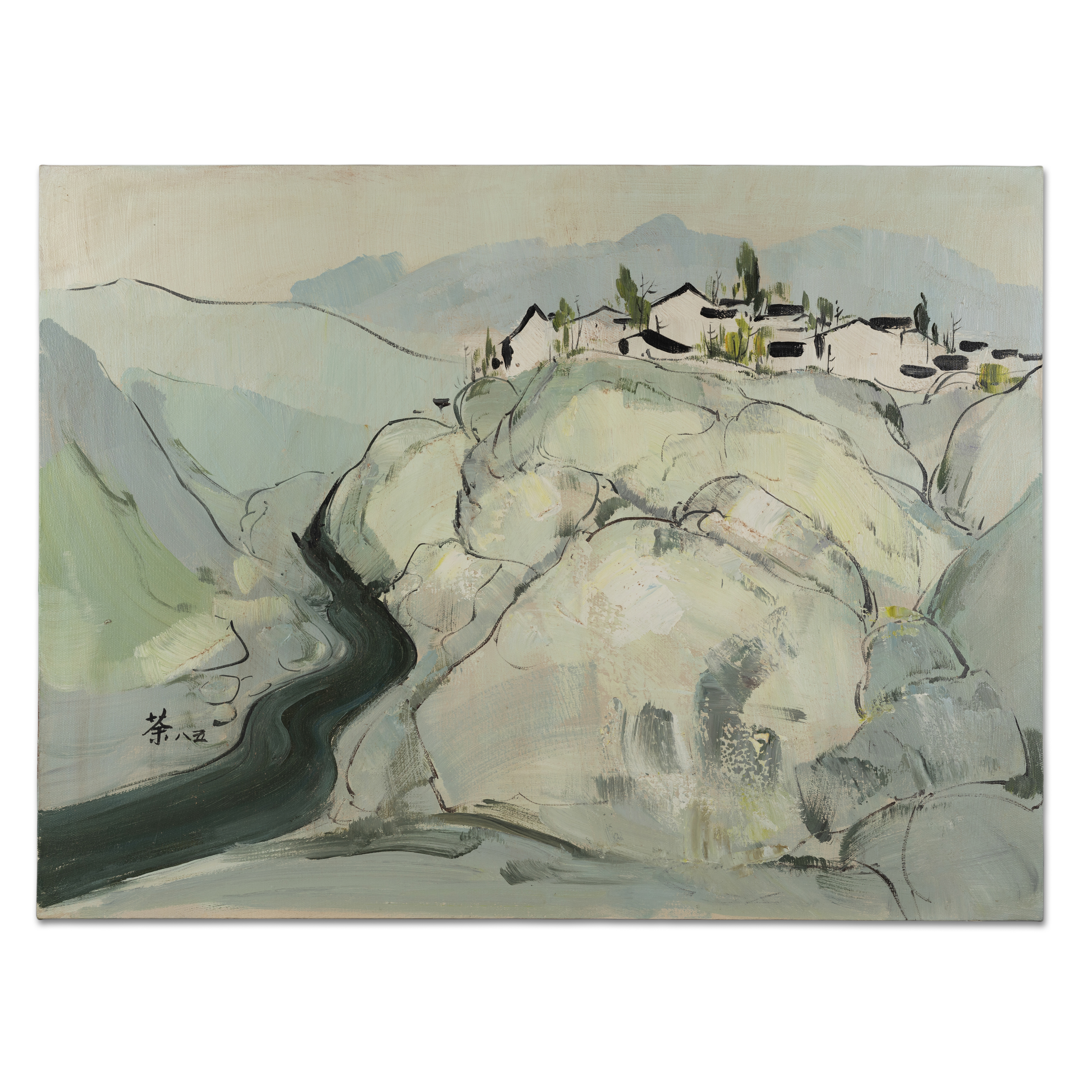 Follower of Wu Guanzhong (1919 - 2010) 'Landscape' Oil on canvas signed Tu and 85 in Chinese (...