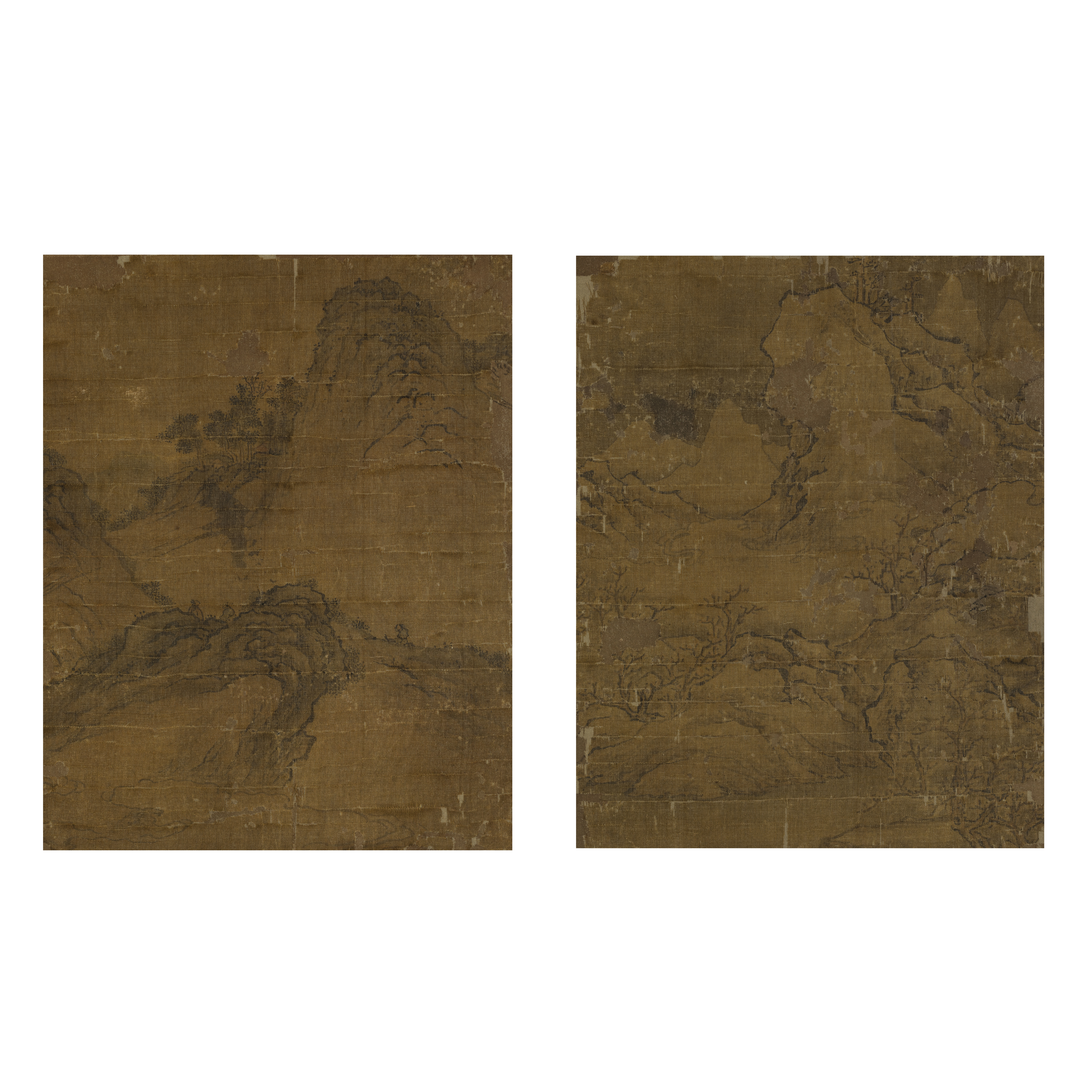 Chinese School, 17th century 'Mountainous landscapes' Ink on silk, a pair of paintings with sil...