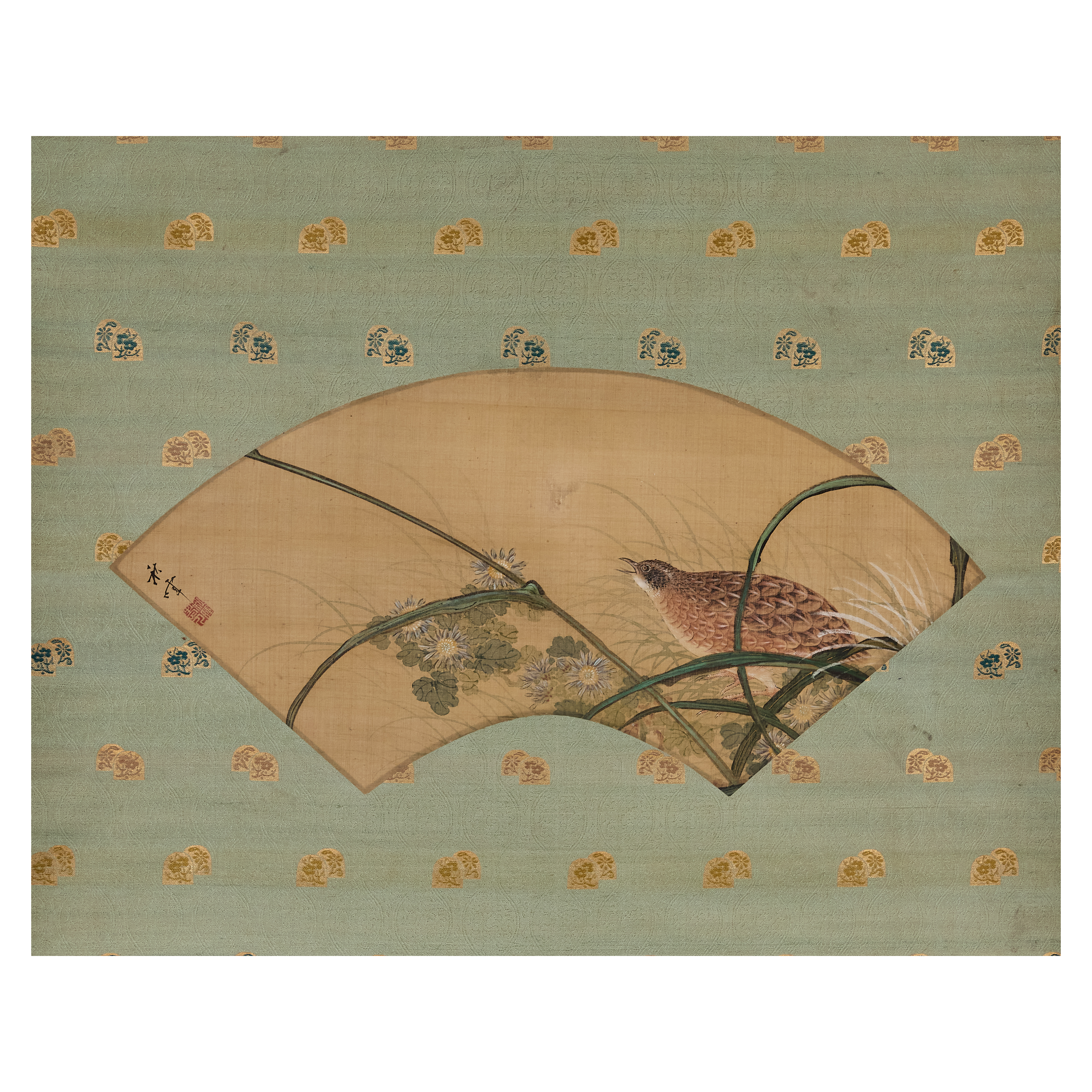 Okamoto Shuki (1807-1862)           A Japanese painting of quail on autumn grass, ink and colour...