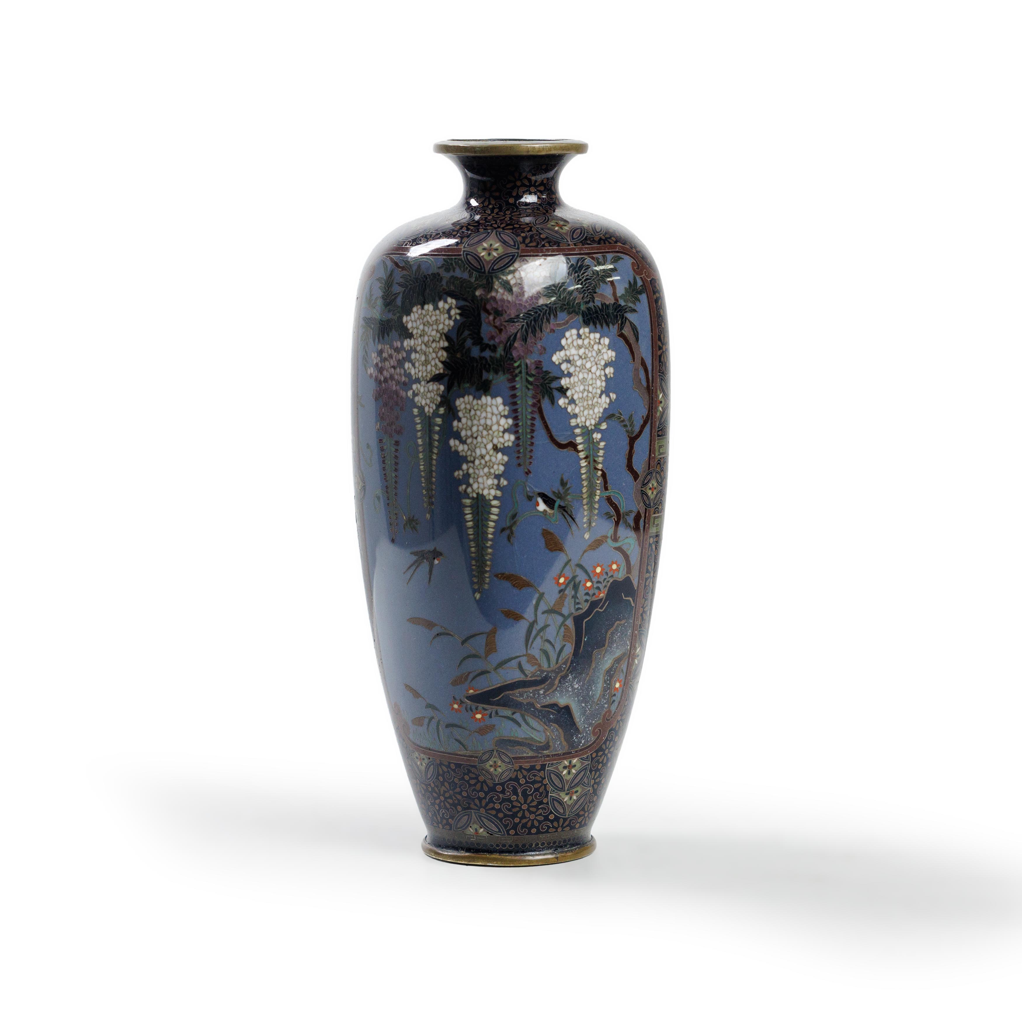 A Japanese cloisonné-enamel baluster vase Meiji period Finely enamelled to one side with a pane... - Image 2 of 2