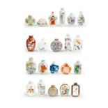 Twenty-one Chinese porcelain snuff bottles 19th and 20th century, one with apocryphal Qianlong m...