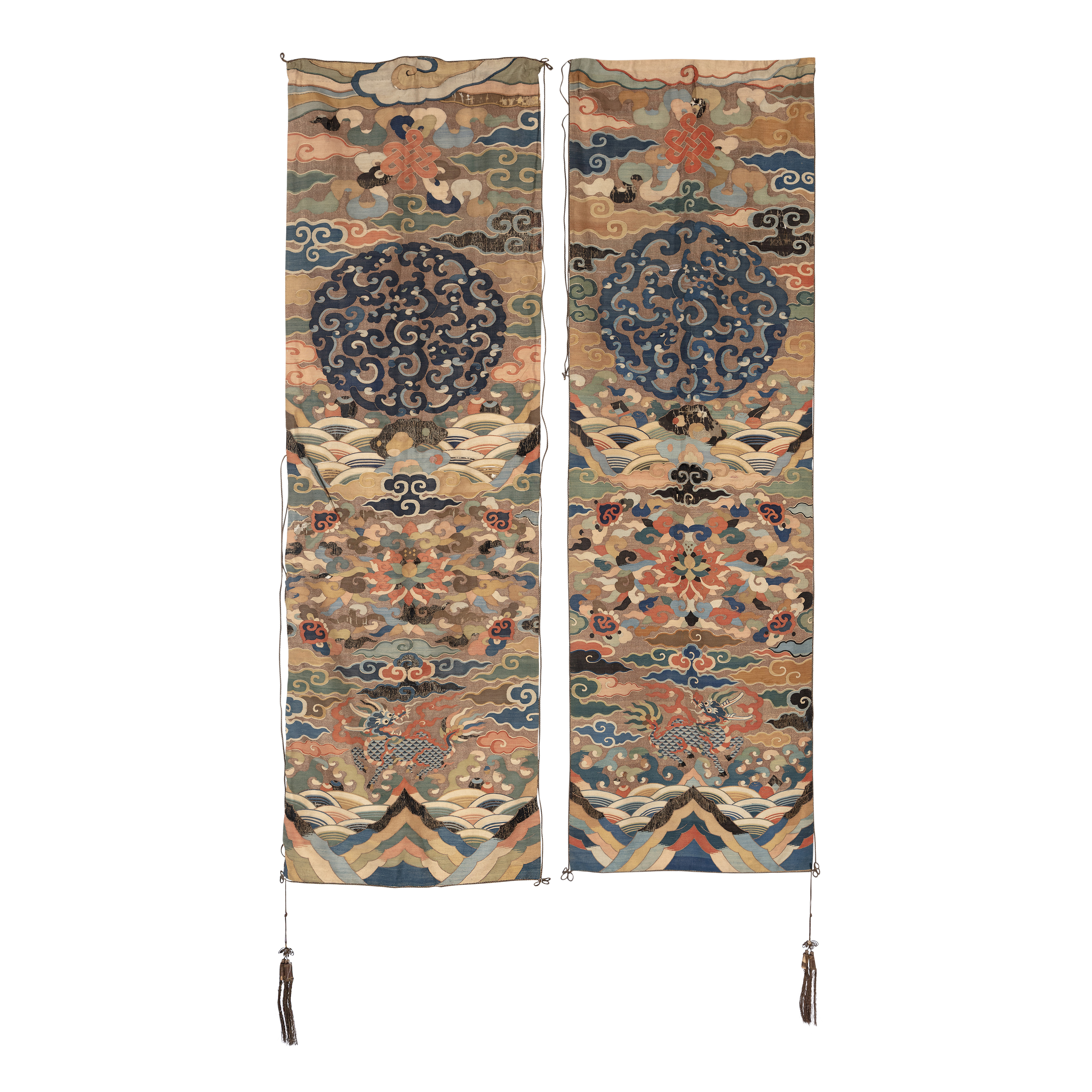 A pair of Chinese kesi silk 'qilin' hangings Late Ming dynasty, 17th century Each woven in warm...