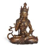 A large Sino-Tibetan red and gilt lacquered copper-alloy figure of Vajrasattva Early 20th centur...