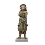 A Chinese polychrome pottery figure of a soldier Qing dynasty, 19th century Modelled standing w...