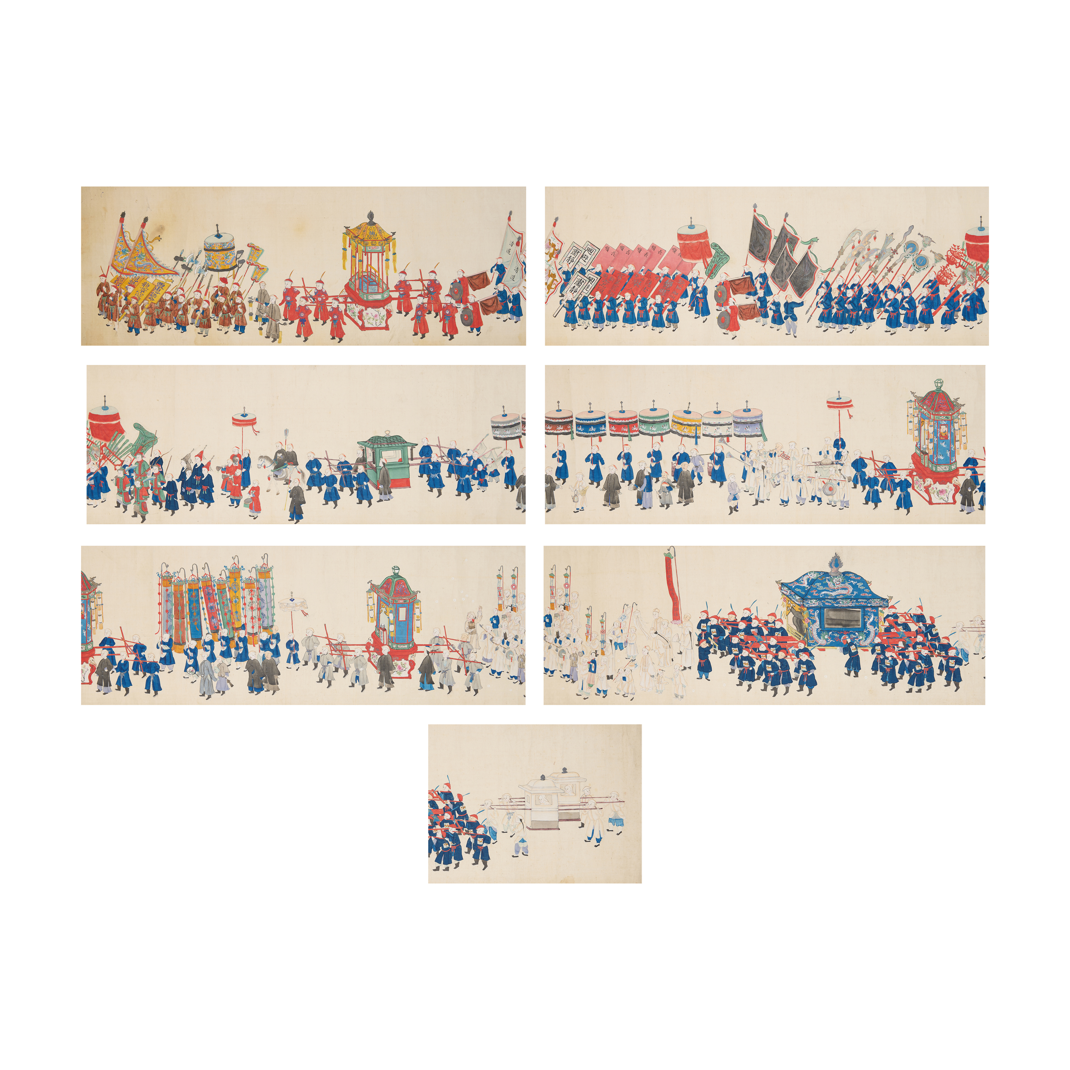 After Xue Ji (649 - 713) 'Procession' Ink and colour on silk, mounted as handscroll, 321cm x 25...