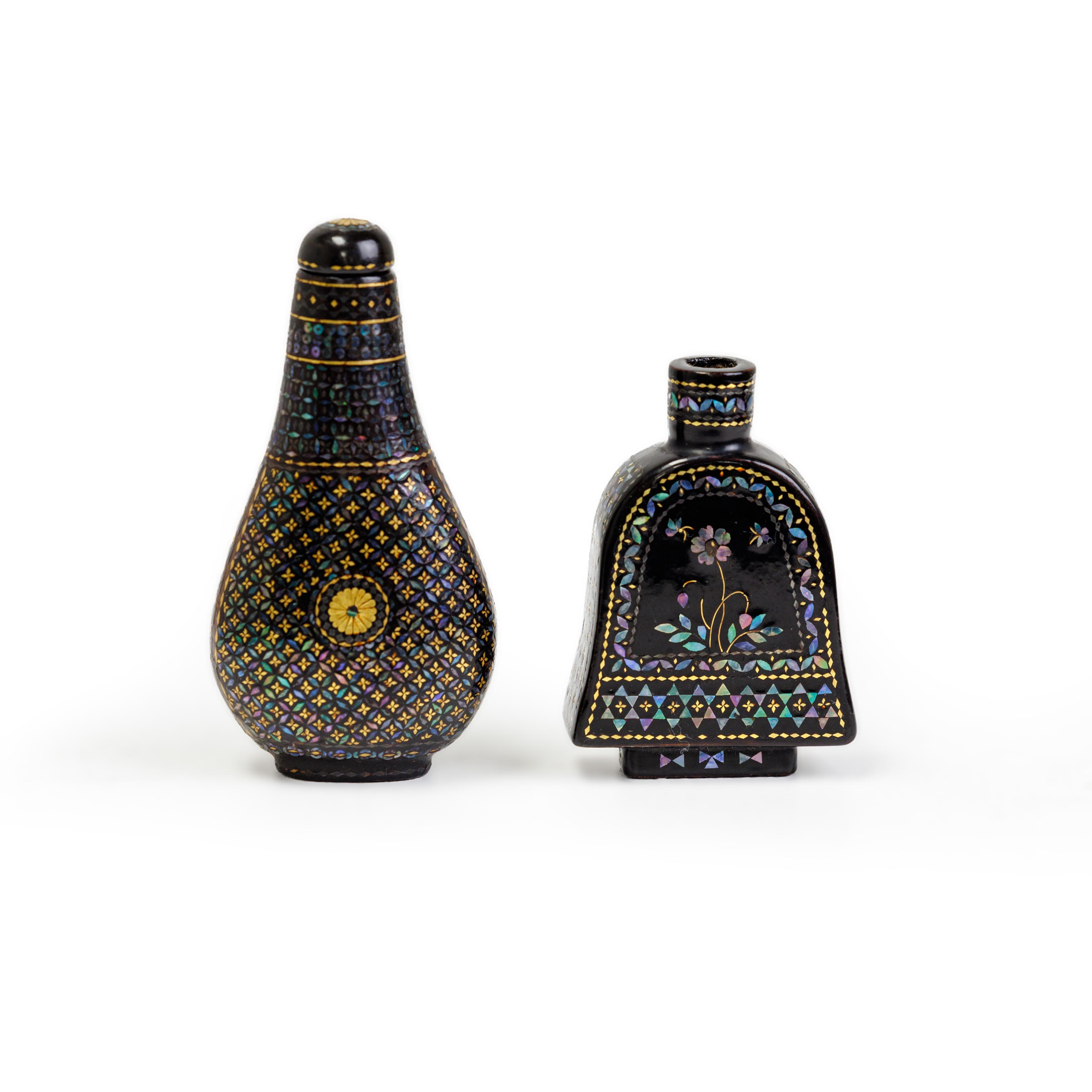 Two Japanese lac burgauté snuff bottles Meiji/Taisho period, 1854-1930 The first, of pear-shape...