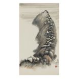 Huang Bore (1901-1968) Rocky mountains Ink and colour on paper, dedicated to Dekun (probably Zh...