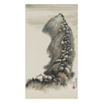 Huang Bore (1901-1968) Rocky mountains Ink and colour on paper, dedicated to Dekun (probably Zh...