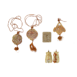 Five Chinese pierced celadon and russet jade pendants Late 19th/early 20th century Comprising a...