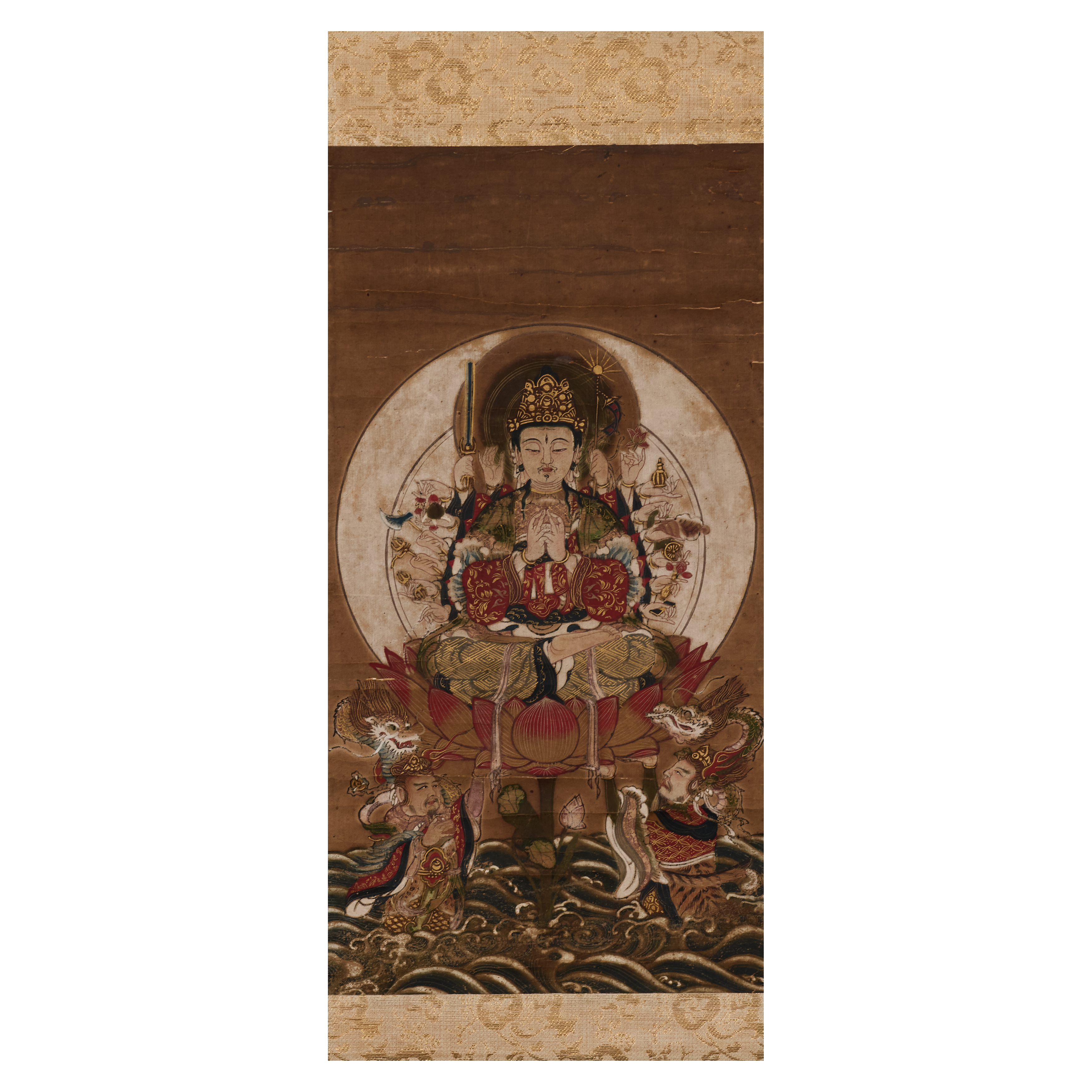 A Japan painting of Kannon Meiji period Painted with ink and colour on paper, mounted as hangin...