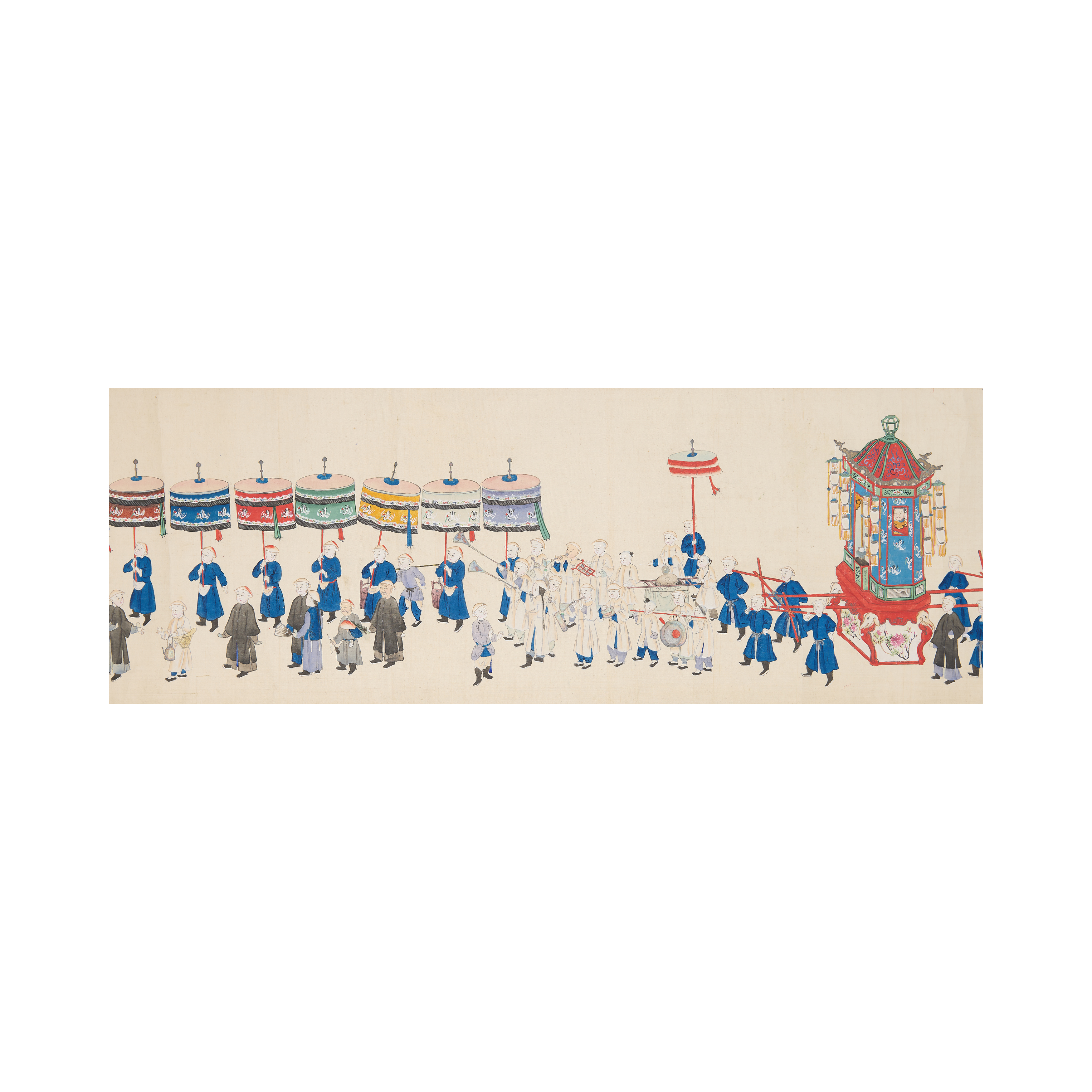 After Xue Ji (649 - 713) 'Procession' Ink and colour on silk, mounted as handscroll, 321cm x 25... - Image 5 of 8