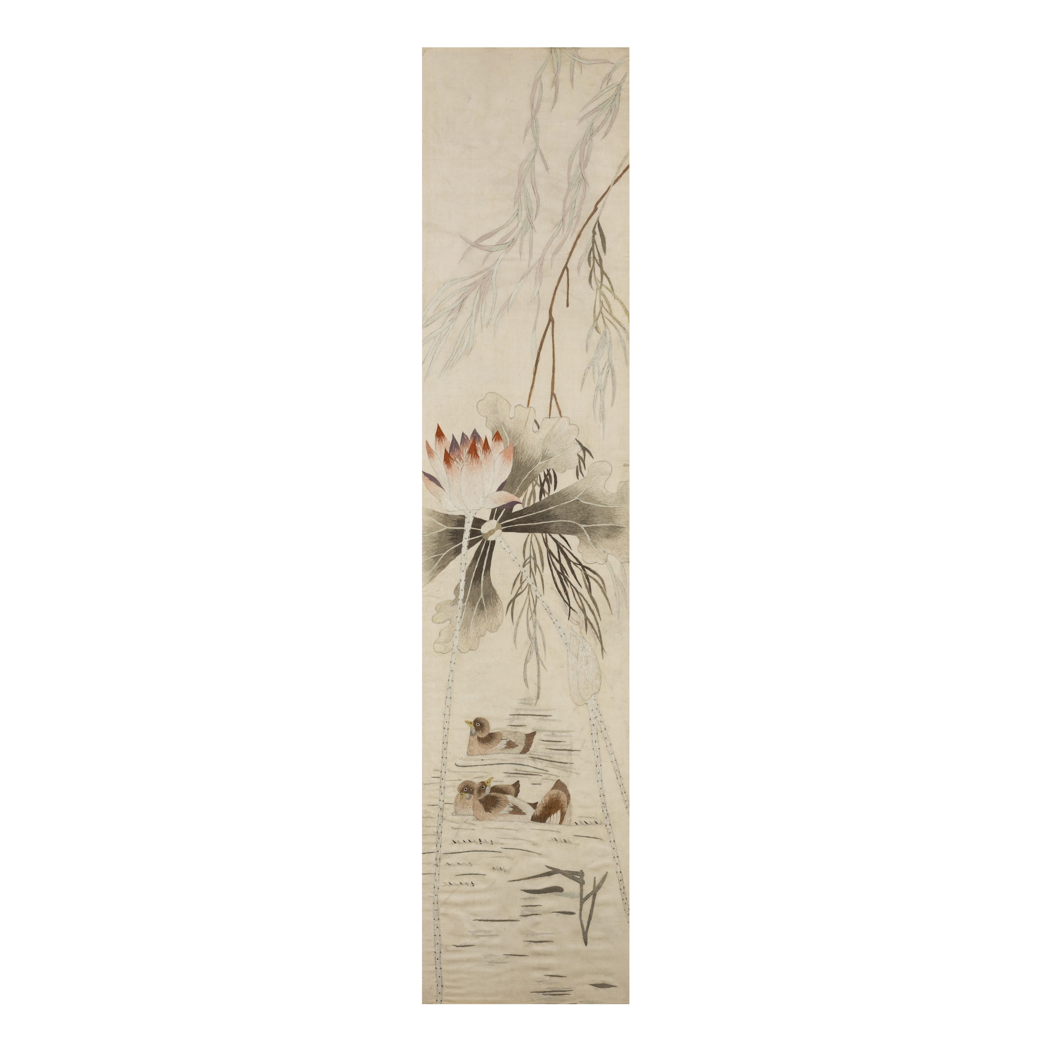 A set of silk embroideries of the four seasons Late Qing dynasty Four pale cream silk panels em... - Image 2 of 5