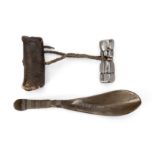 A Tibetan copper medicine spoon and a silvered iron seal 18th/19th century The spoon, 13.6cm lo...