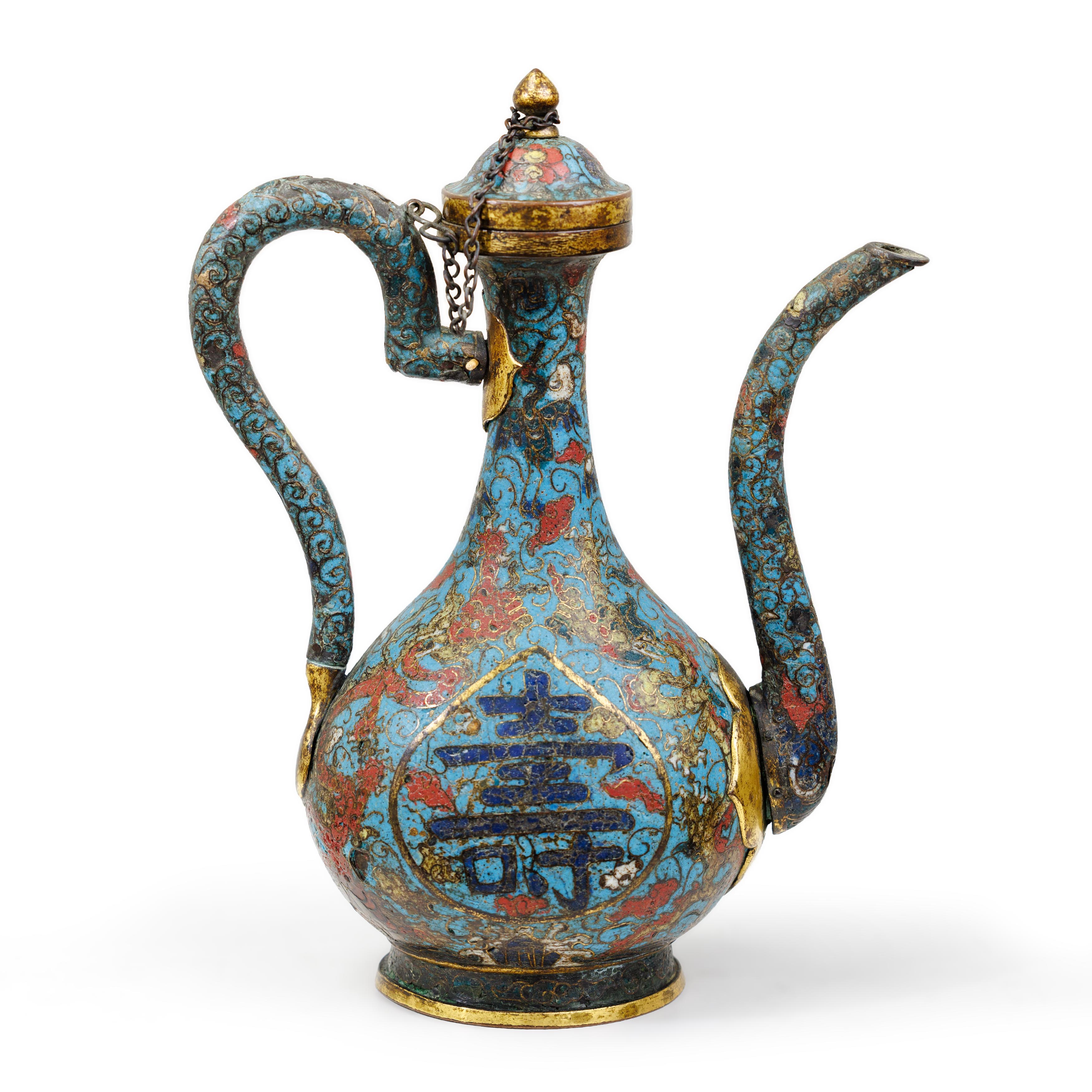 A Chinese cloisonné-enamel 'Shou' pear-shaped wine ewer and cover Ming dynasty, 16th/17th centur...