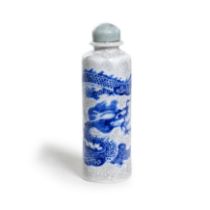 A Chinese blue and white on crackle-ground 'dragon' snuff bottle Qing dynasty, Daoguang mark and...