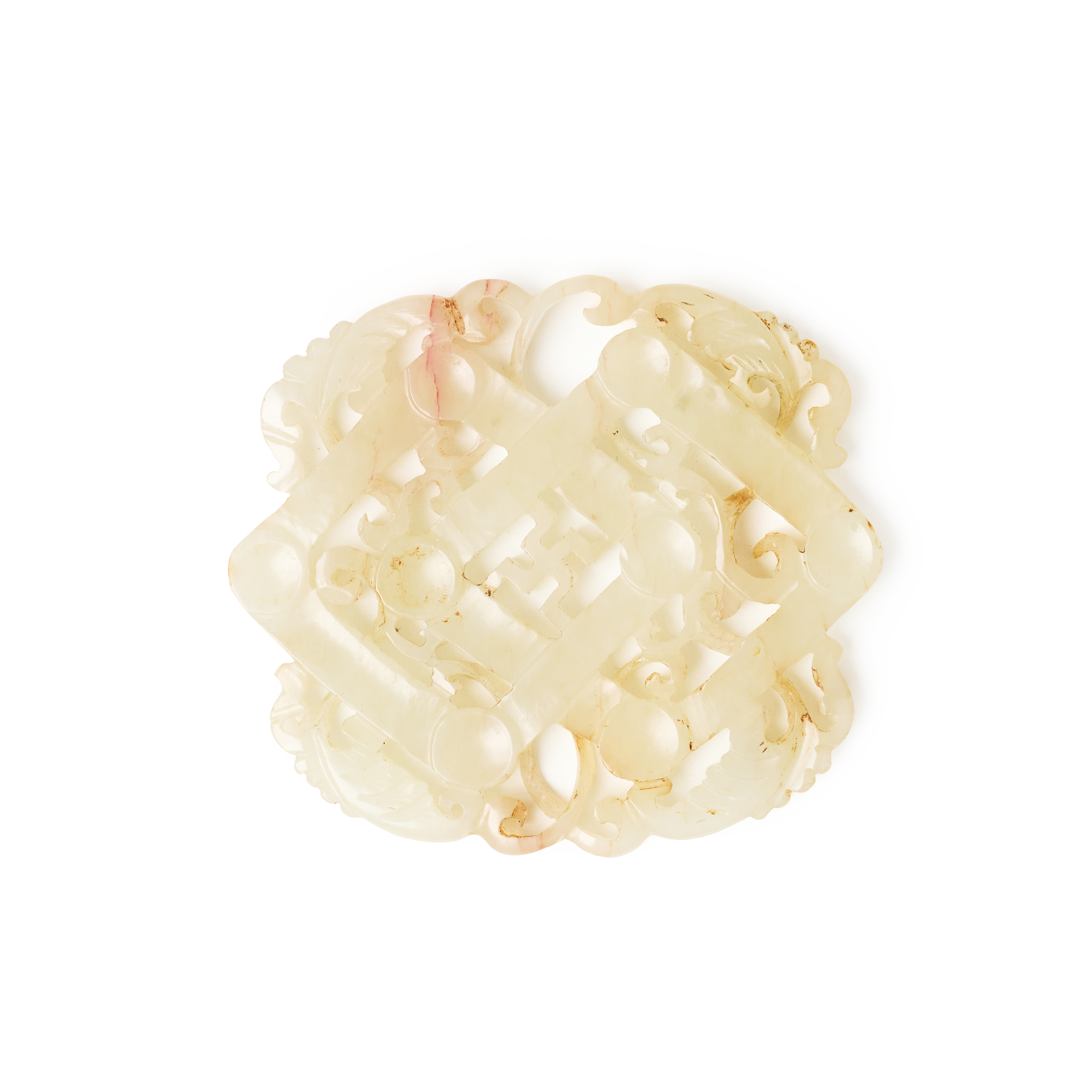 A Chinese white jade carved and pierced 'double-lozenge' carving Qing dynasty Carved and pierce...