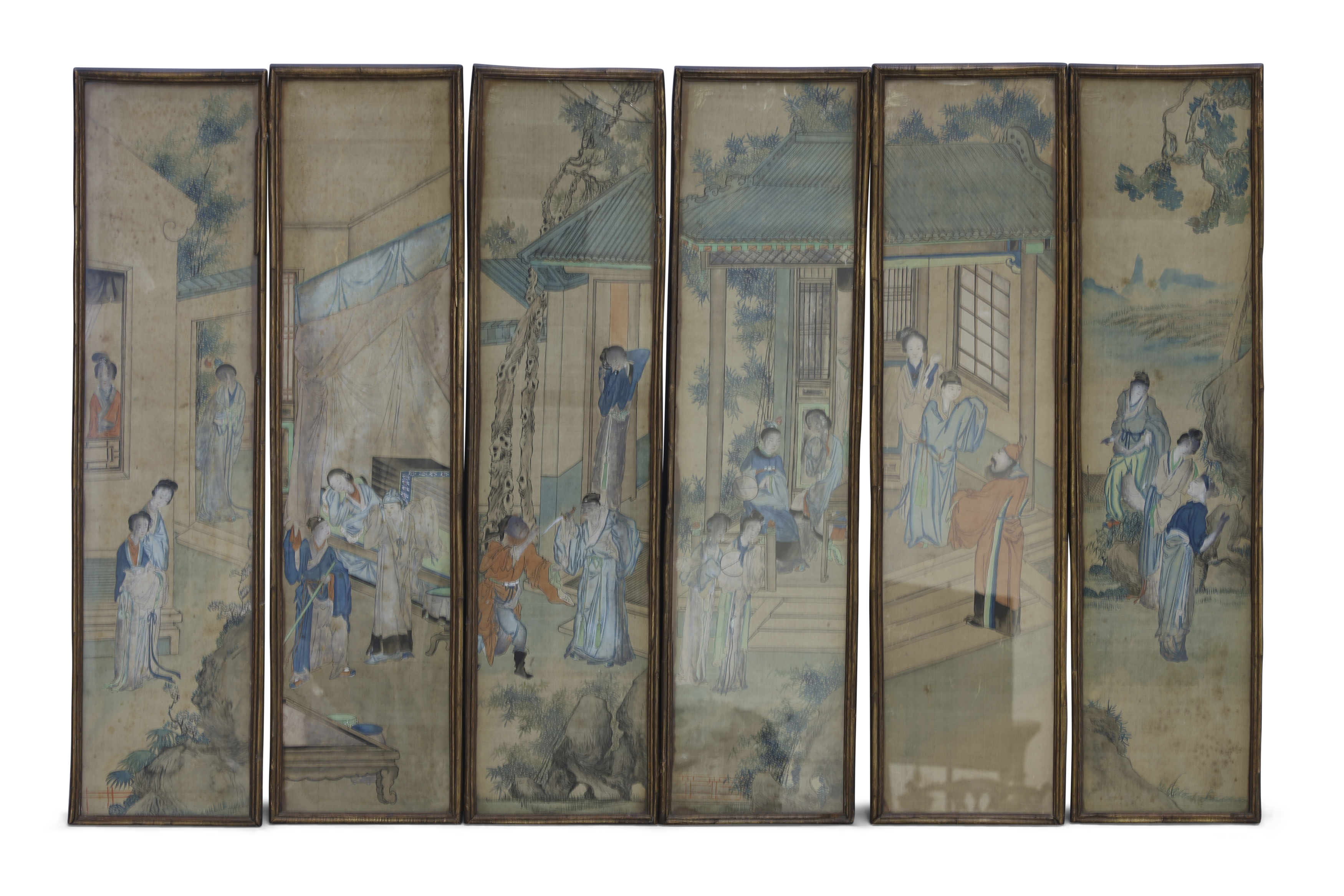 Chinese School, 19th century  'Narrative scenes from literature' Ink and colour on silk, set of...