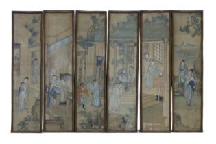 Chinese School, 19th century  'Narrative scenes from literature' Ink and colour on silk, set of...