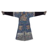 A Chinese blue silk embroidered 'nine dragons' robe Qing dynasty, Qianlong/Jiaqing period Finel...