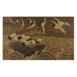 A large Japanese embroidery of cranes Edo/Meiji period, 19th century Finely embroidered in mut...