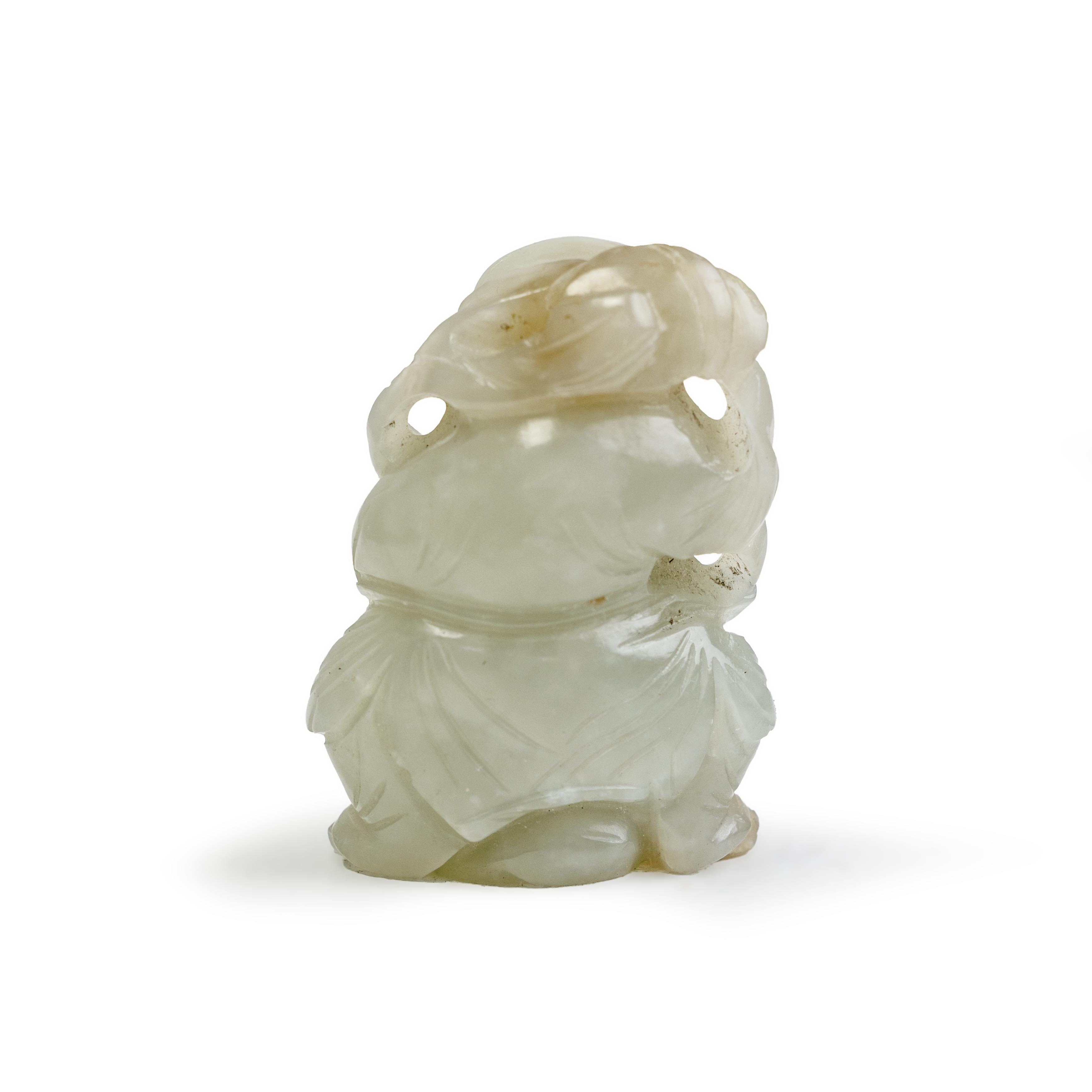 A Chinese pale green jade carving of Liu Hai and his toad Qing dynasty, 19th century Carved fro... - Image 2 of 2