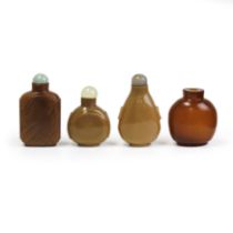 Three Chinese agate-imitation glass snuff bottle and one amber-imitation glass snuff bottle Late...