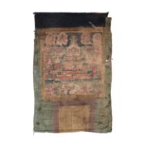 A Kathmandu Valley thangka  Nepal, 19th century Distemper on cloth, mounted on silk, featuring ...