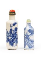 Two Chinese blue and white soft-paste snuff bottles Qing dynasty, 18th/19th century The first d...