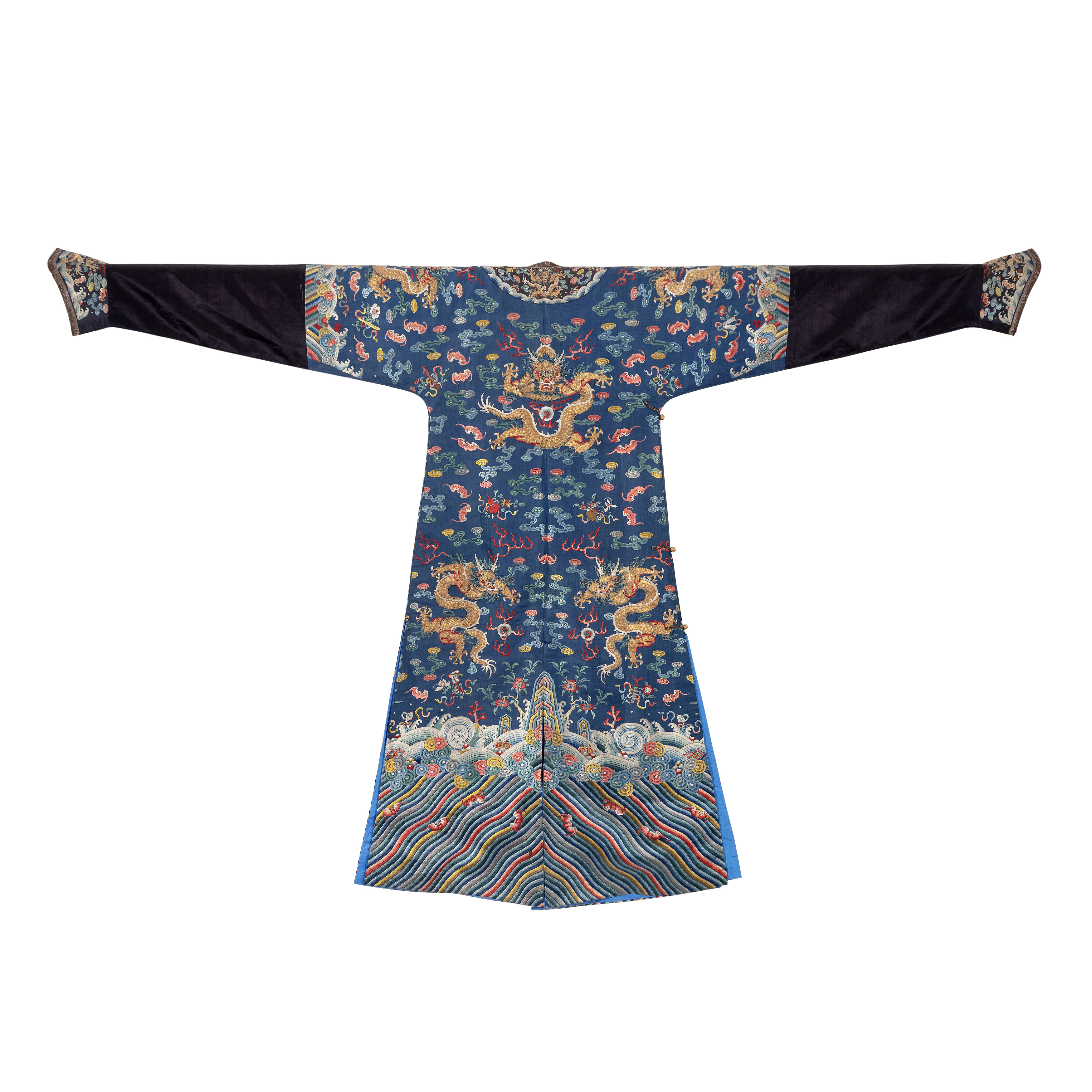 A Chinese blue silk embroidered 'nine dragons' robe Qing dynasty, Qianlong/Jiaqing period Finel... - Image 2 of 2