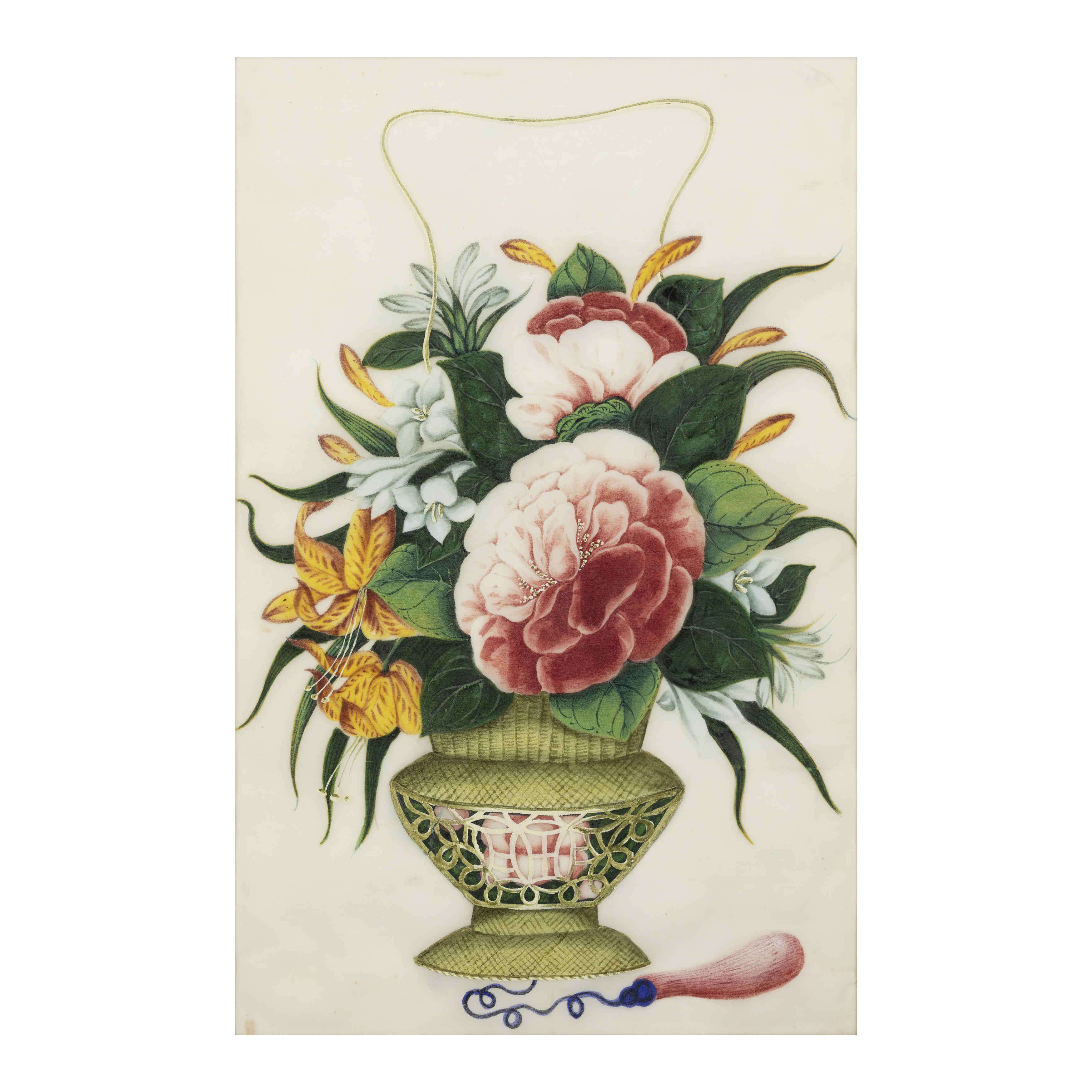 Chinese Guangdong (Canton) Export School, 19th century 'Baskets of flowers' Gouache on pith pap... - Image 2 of 3