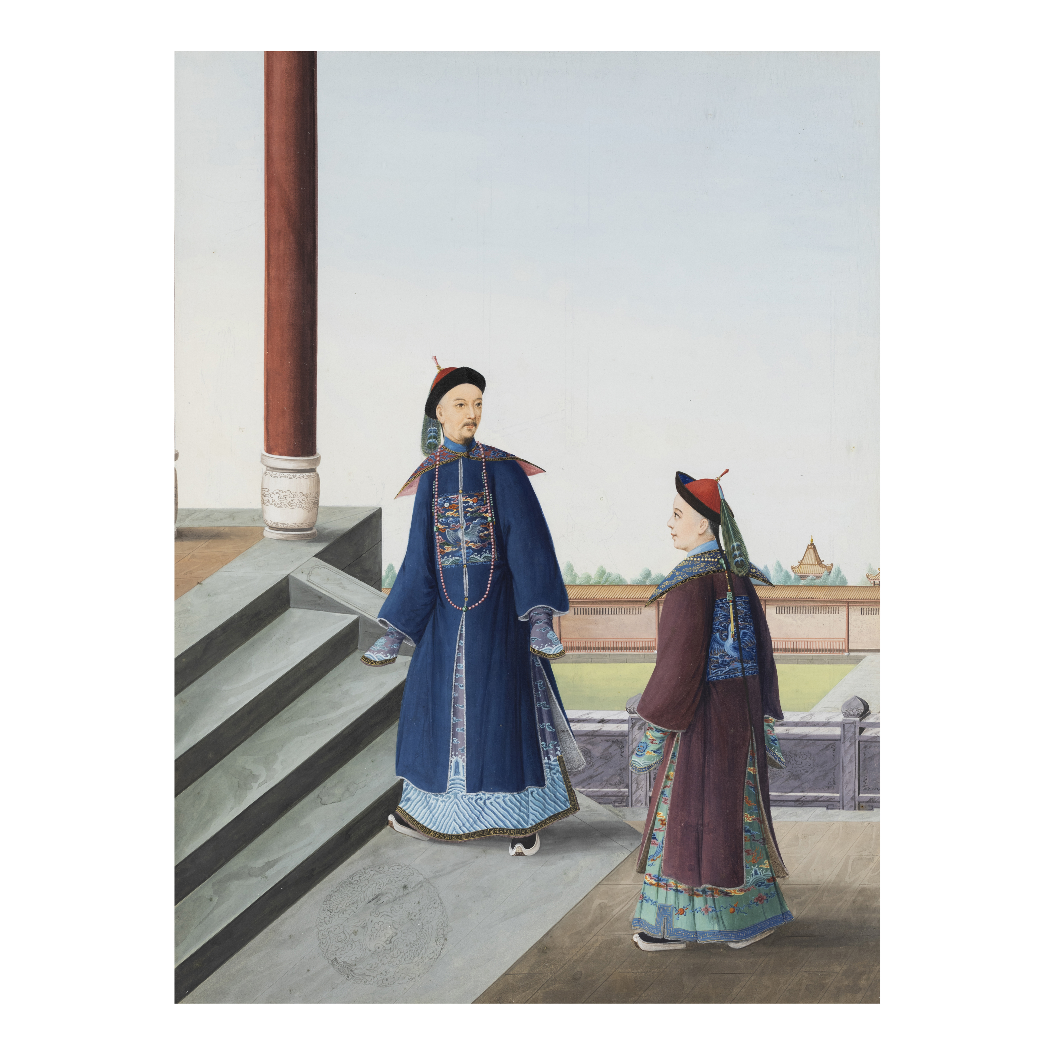 Chinese School, 19th century  'Court officials' and 'Soldiers at camp' Gouache on paper, two pa... - Image 2 of 3
