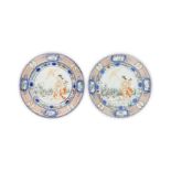 A pair of Japanese Imari-ware 'La Dame au Parasol' plates Edo period Each painted in underglaze...