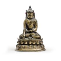 A Tibetan copper-alloy figure of Buddha 18th/19th century The Buddha wearing a paste-inset five...
