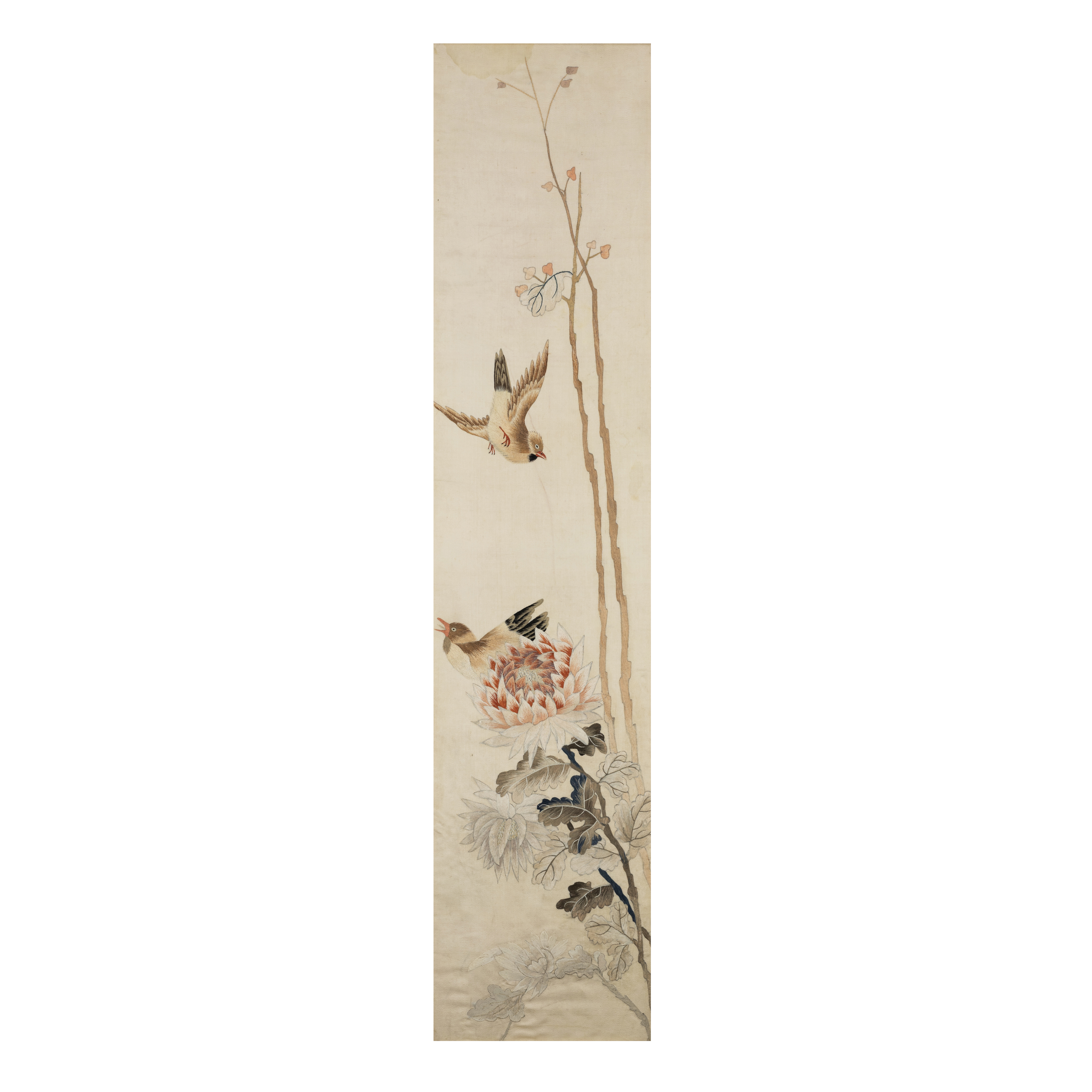 A set of silk embroideries of the four seasons Late Qing dynasty Four pale cream silk panels em... - Image 3 of 5