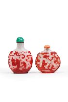 Two Chinese red overlay snowstorm glass snuff bottles Qing dynasty, 1780-1850 and 1800-1880 The...