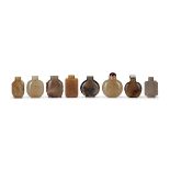 Eight Chinese agate snuff bottles Late Qing dynasty-20th century Comprising five of flattened o...
