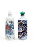 Two Chinese blue and white and underglaze copper snuff bottles Qing dynasty, 19th century The f...