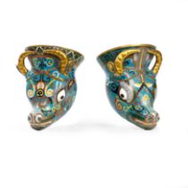 A pair of Chinese cloisonné-enamel 'ox-head' libation cups, rhyton First half of 20th century E...